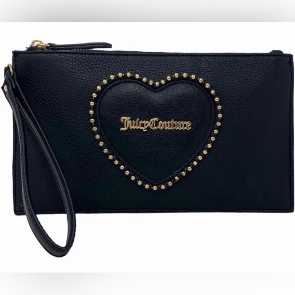 Juicy Couture Black Wristlet with Gold Heart Accents NWT